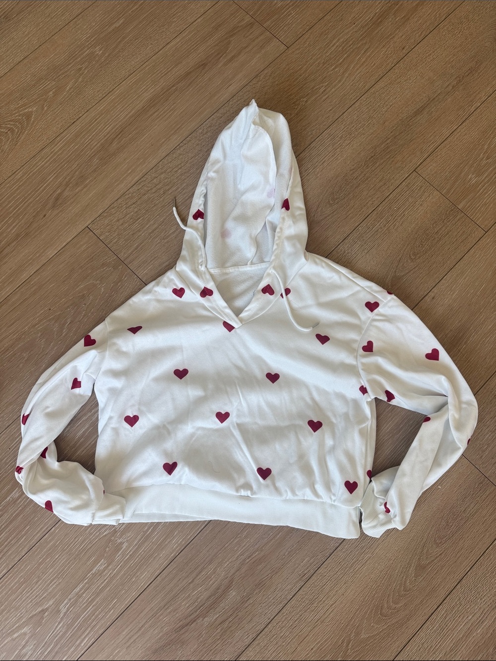 SHEIN White Hoodie with Red Heart Print
